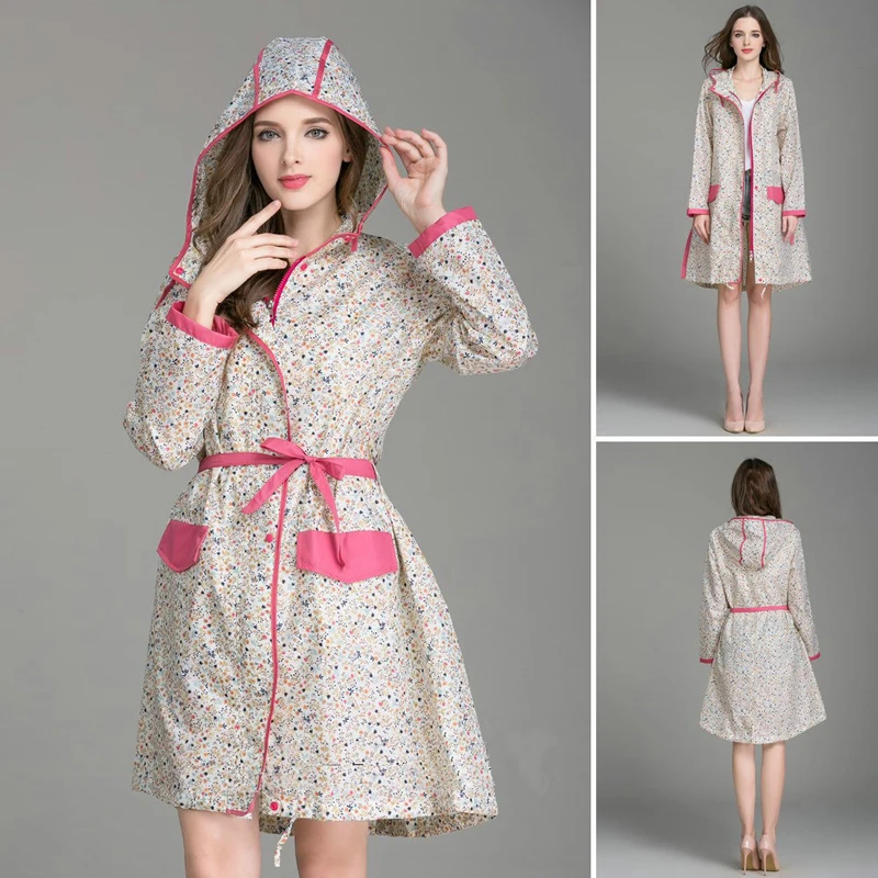 2018 New High Quality Fashion Women Floral Waterproof Raincoat With