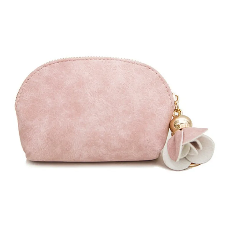 Портмоне, декорированное цветами, женский маленький мини-кошелек из искусственной кожи, держатель для кредитных карт, ID, с кольцом для ключей, женская сумка для мелочи, клатч, сумочка - Цвет: Pink
