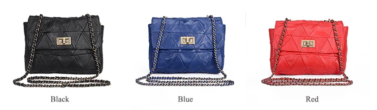MJ Brand Genuine Leather Women Messenger Bag Patchwork Sheepskin Leather Shoulder Bags Women Crossbody Bag Ladies Chain Handbag (112)