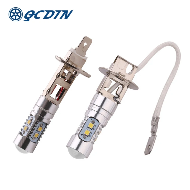 

QCDIN 2PCS H1 Universal Car Headlight LED Bulbs H3 White Automobiles Headlamp 600LM Car Headlamp Led Light DC 12V-24V