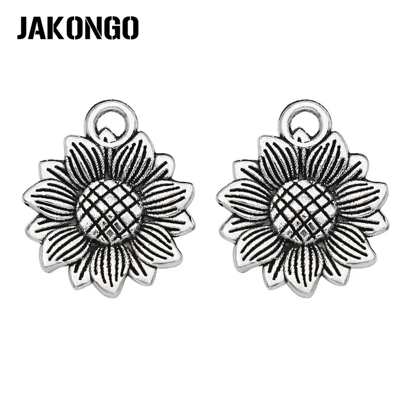 

JAKONGO Antique Silver Plated Sunflower Charms Pendants for Jewelry Making Bracelet Accessories DIY Craft 18x16mm 30pcs/lot