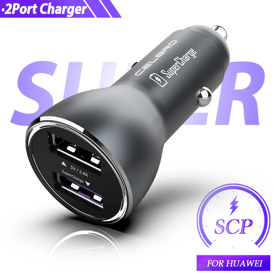 Металлический Supercharge зарядных порта USB для автомобиля Зарядное устройство Quick Charge 3,0 Dual USB адаптер для быстрого автомобильного телефона Зарядное устройство 3 Порты и разъёмы автомобиля-Зарядное устройство для huawei Коврики 30 20 Pro - Тип штекера: Grey 2USB Charger