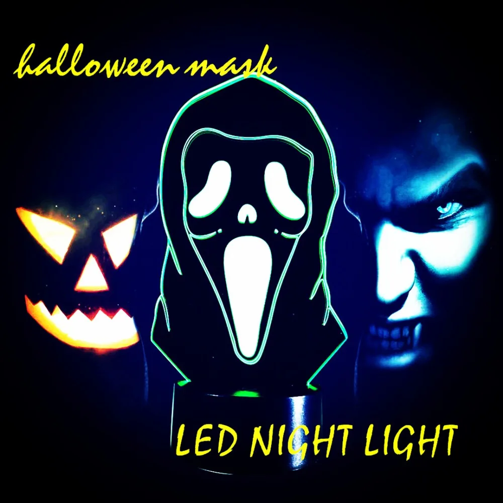 

3D halloween lamp USB led night light table lamp led luz de noche screeming mask lamp lamparas usb luz creativa nacht licht