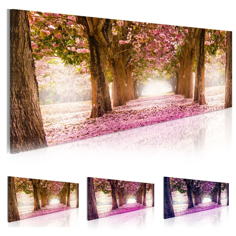 

Canvas Prints Painting Wall Art 1 Piece Cherry Blossoms Road Pictures For Living Room Colorful Falling Flowers Poster Home Decor
