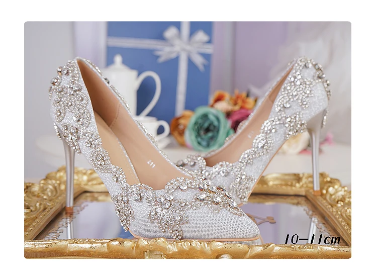 Women Shoes High Heels Wedding Thin Heels White Diamond Glittering Evening Dress Shoe Bride Shoes Crystal Pumps For Party