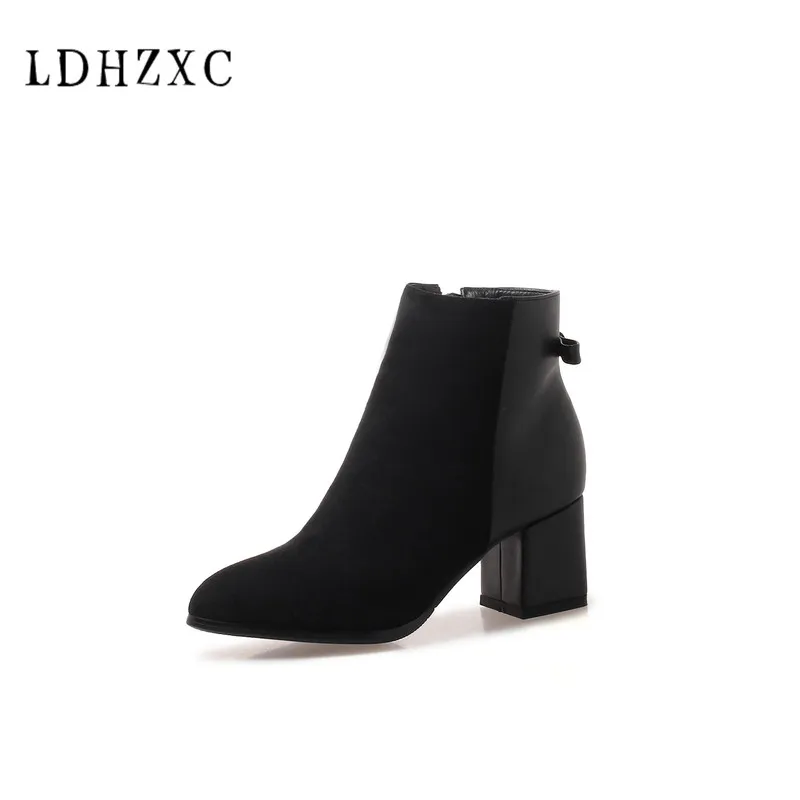 

LDHZXC 2019 new Women Shoes Zipper Ankle Boots Hoof Heels zip Winter Boots High Heels Woman Shoes black boots plus size 11 12
