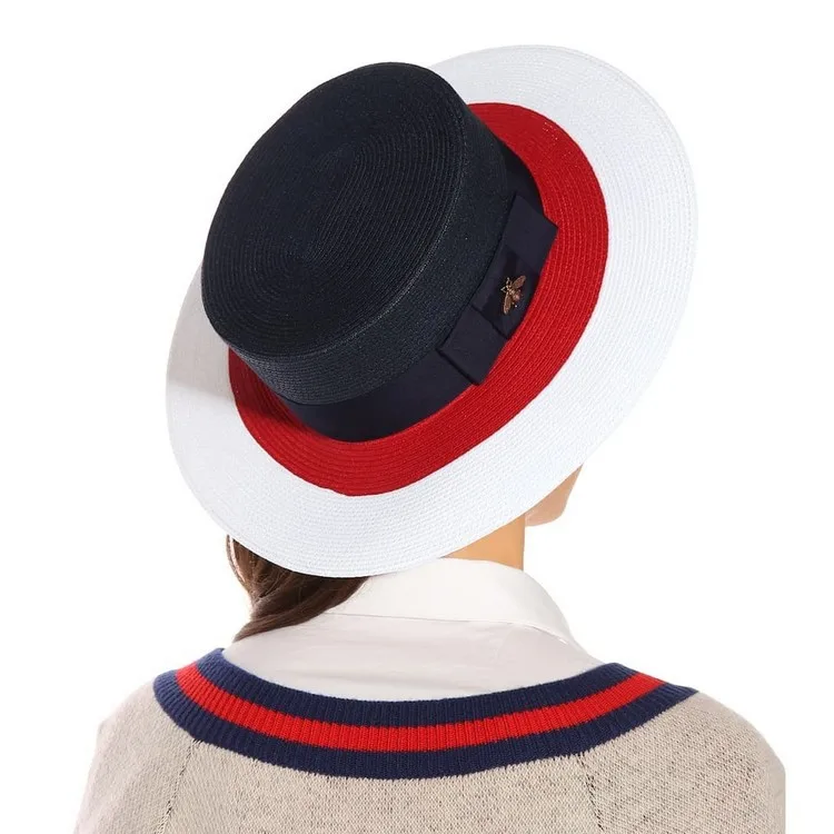 Новинка, британская летняя качественная цветная шляпа, модная женская соломенная шляпа, Солнцезащитная японская плоская широкая шляпа
