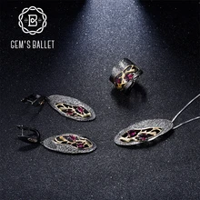 GEM'S балет ручной работы ветка комплект ювелирных изделий натуральный родолит Гранат 925 пробы Серебряное кольцо серьги кулон наборы для женщин