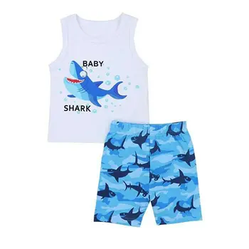 

2019 Newest Hot 2PCS Newborn Infant Toddler Baby Boy Shark Print Summer Clothes Sleeveless Vest Crop Tops+Shorts Pants Set 0-3Y