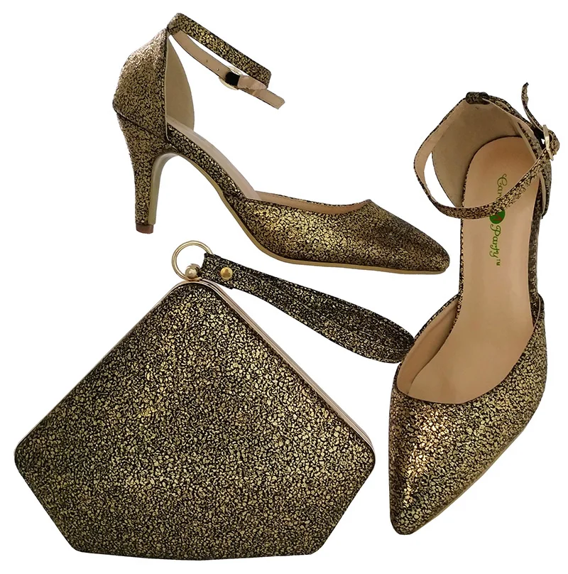 

SB8102 SIZE38 TO 42 3 INCHES HEEL ITALY FASHION 2018 BLACK GOLD SHOES AND BAG MATCHING SET FOR AFRICAN BIG LACE DRESS PARTY