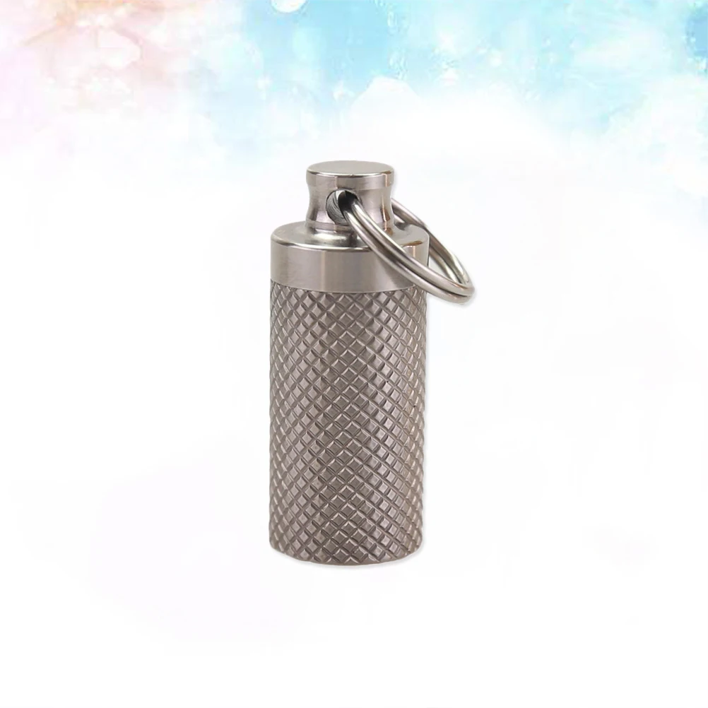 1pc Pill Bottle Keychain Mini Waterproof Portable Box Travel Pill Container(Silver