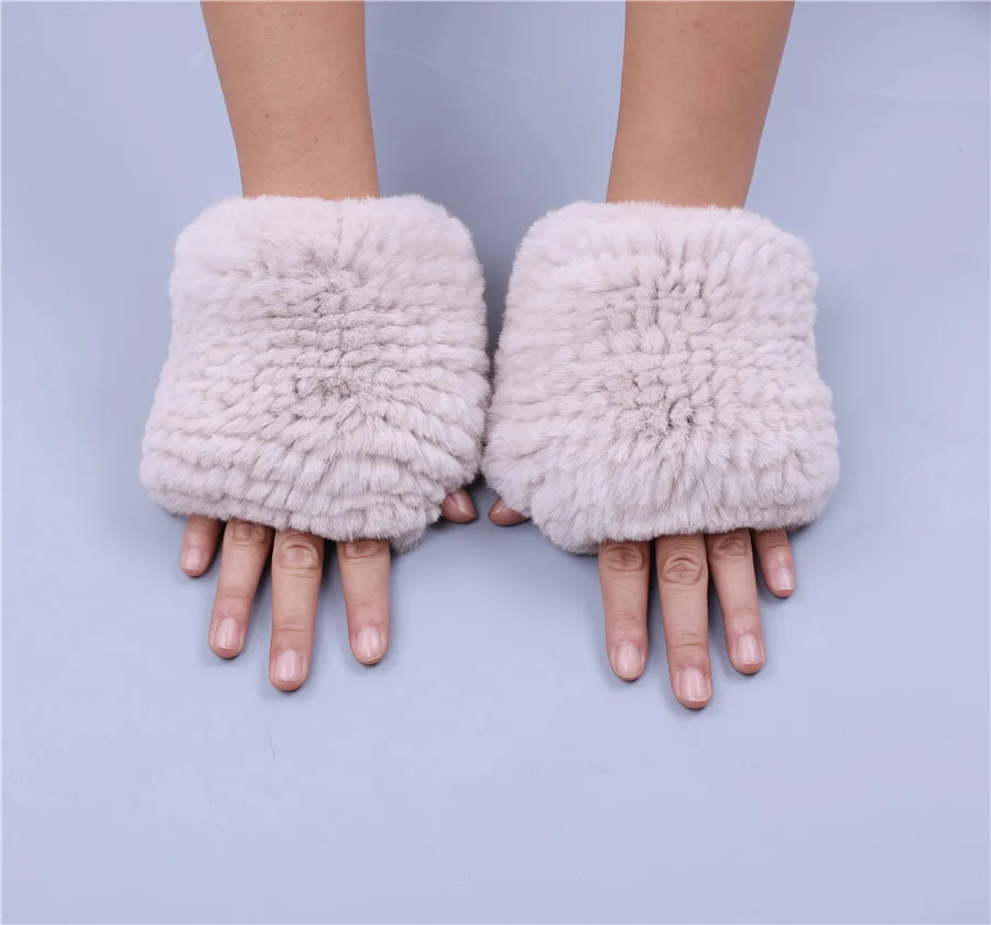 Новые вязаные женские полуперчатки из натурального меха кролика Рекс, зимние перчатки из натурального меха, мягкие теплые эластичные
