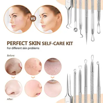 

8PCS Blackhead Remover Tools Kit Stainless Steel Acne Removal Tool Set For Blemishes Whiteheads Pimples With Black Leather Case
