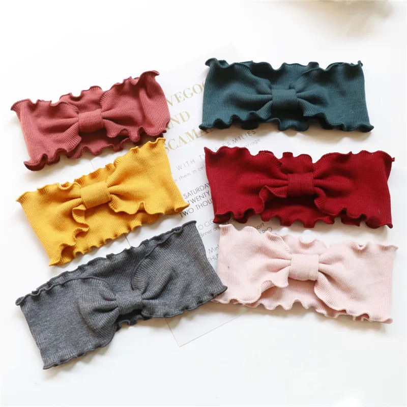 

Sweet Girls Headbands Retro Wavy Side Hair Band Knitted Bow Headband Elastic Turban Bow-knotted Head wraps Hair Accessories