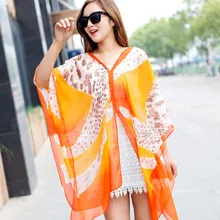 Beach sunscreen clothing scarves orange leopard chiffon scarf scarf shawl button SPF female scarf