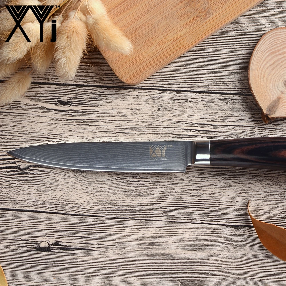 XYj 8 Piece Damascus Steel Kitchen Knife Set Sharp Durable Blade Beauty Pattern Color Wood Handle Knives Cooking Accessories