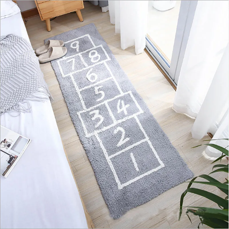 

Soft Shaggy Cotton Hopscotch Kid Children Rugs Absorbent Non-slip Durable Rug Mat for Bedroom/Kitchen/Playroom Gray,Blue,Yellow