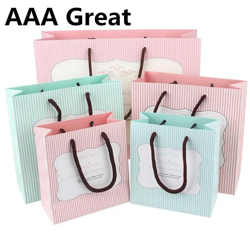 

AAA Great 2Pcs/Lot Paper Bags For Gifts Handle Candy Bags Shopping Wedding Party Packaging Clothes Store Shops Pouches Striped