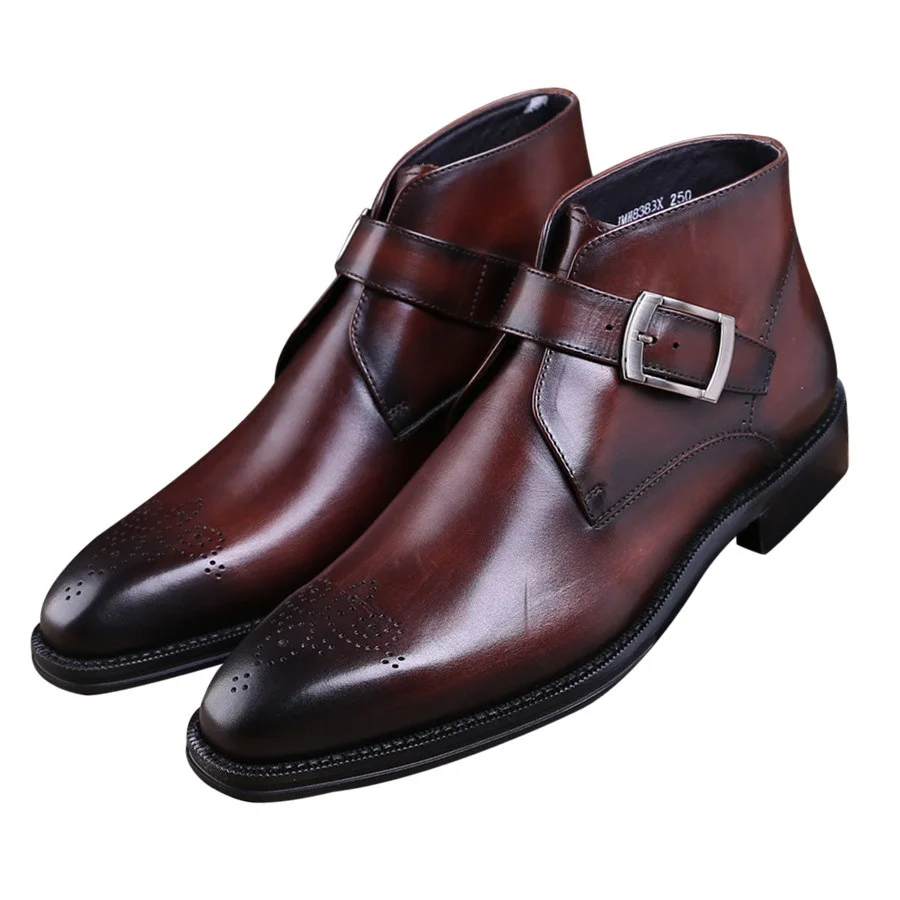 Goodyear/Модная обувь с рантом; цвет коричневый, коричневый, черный; мужские Ботильоны; модельные ботинки из натуральной кожи; Мужские модельные туфли с пряжкой