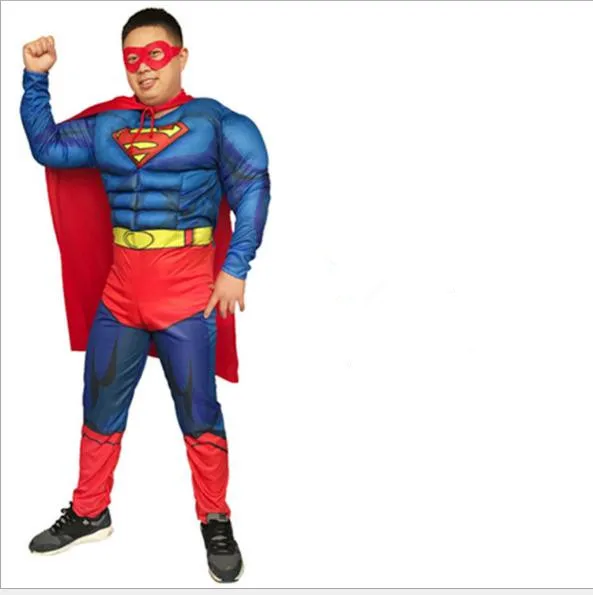 

Superman adult Muscle Jumpsuits Cloak Avengers Super Man Onesies Halloween Costume mens Clothes Movie Superhero Cosplay Clothing