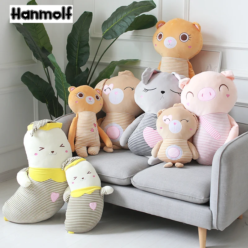 

Stripe Animals Squishy Plush Toy Stuffed Pig Bear Rabbit Banana Dog Cute Smile Kids Sleeping Friend Bolster Pillow S/L