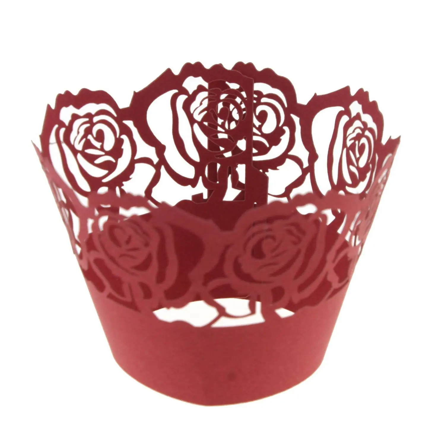 Red HOT-50x Filigree Rose Artistic Bake Cake Paper Cups Lace Cupcake Wrappers Baking Cup Liners Muffin Holder Case for Birthday We - Цвет: Red