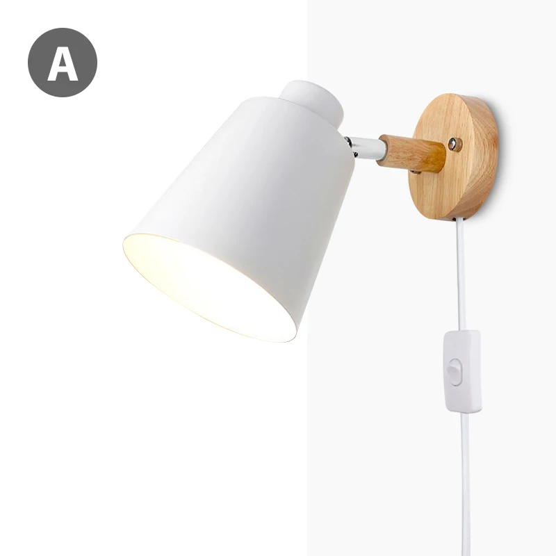 Деревянная настенная лампа с вилкой и кабелем 1,2 метров с переключателем с ручкой креативный прикроватный настенный светильник с вилкой США/ЕС 10 см деревянная основа - Цвет абажура: A No Bulb