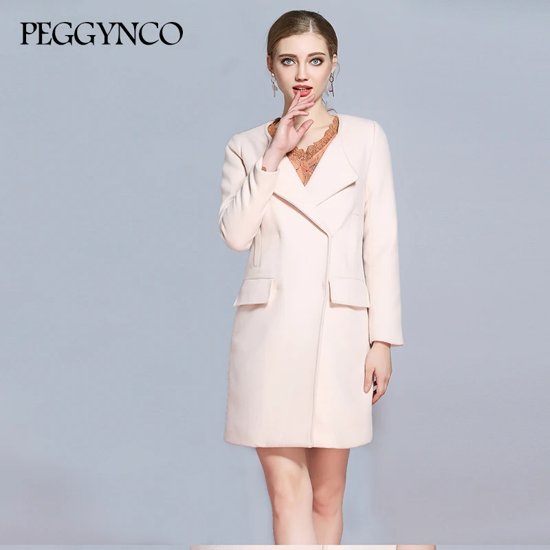 Pggynco 2017 Для женщин шерсть пальто розовые Зимние Модные свободные длинные теплая