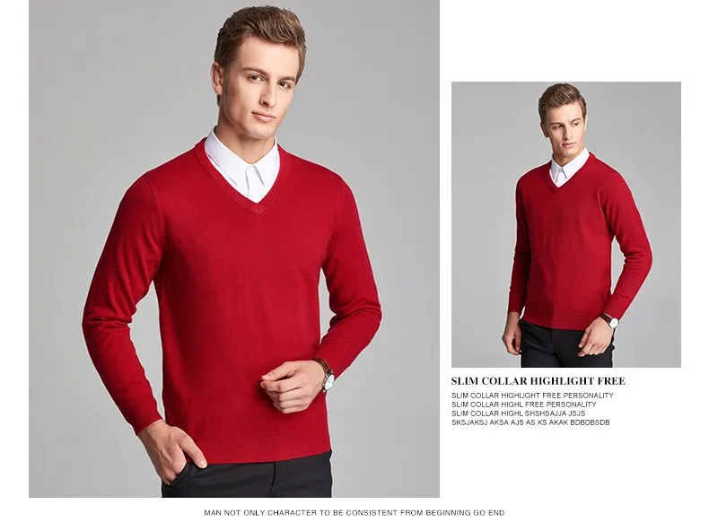 Стиль мужские осенние Формальные Простые цвета v-образный вырез с длинным рукавом шерстяной пуловер Свитера