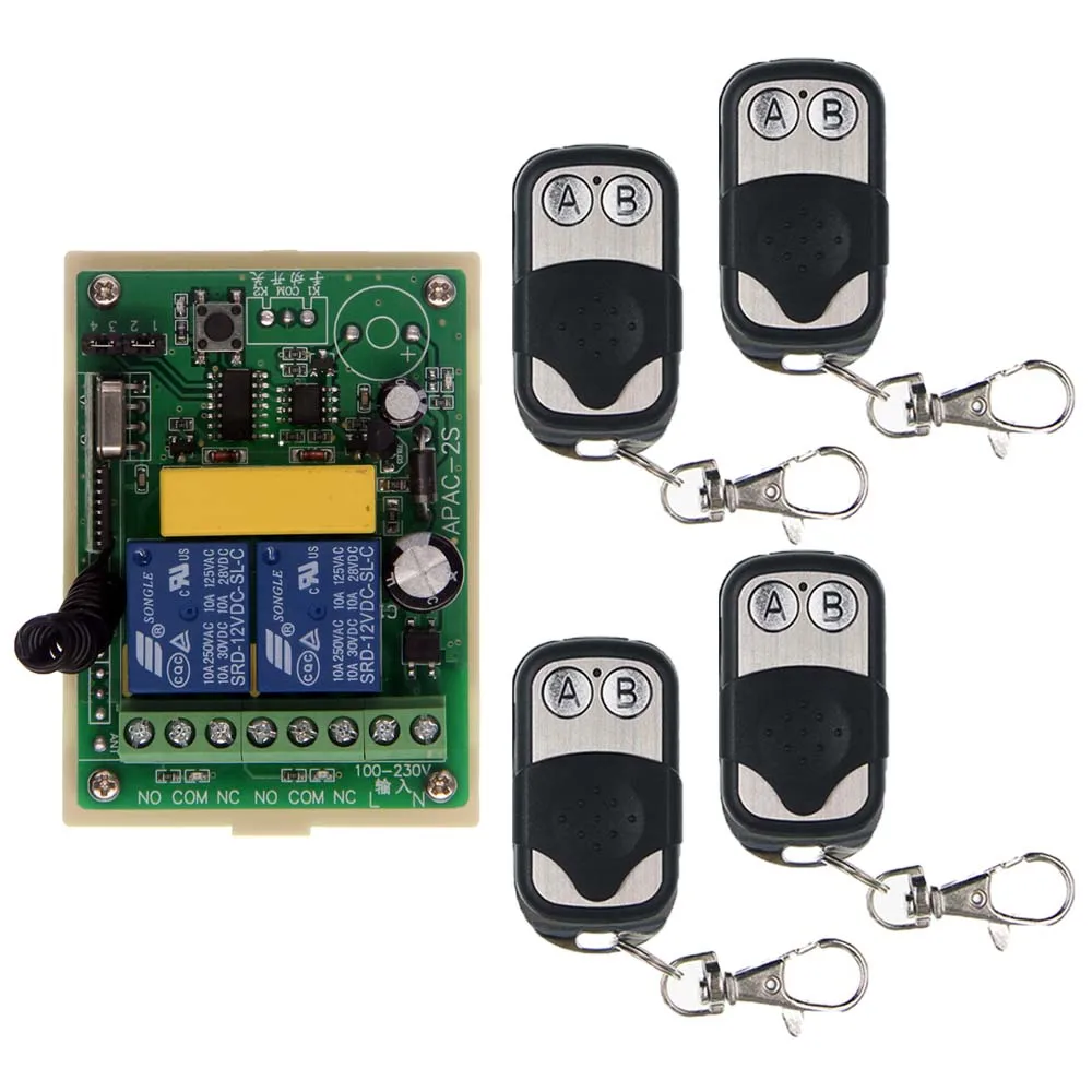 

AC 110V-220V 10A 2 CH 2CH RF Wireless Remote Control LED Light Bulb Switch System,Metal Frame Transmitter Receiver