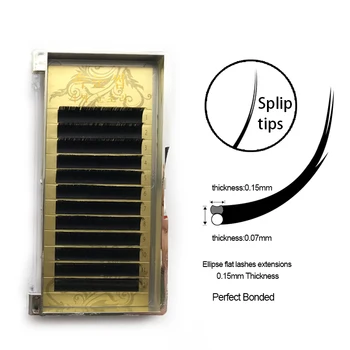 

Lucky Lash Flat Lashes Extension, Professionals Ellipse Flat Lash Split Tip profession Soft Silk Quewel Flat Eyelash C/D Curl