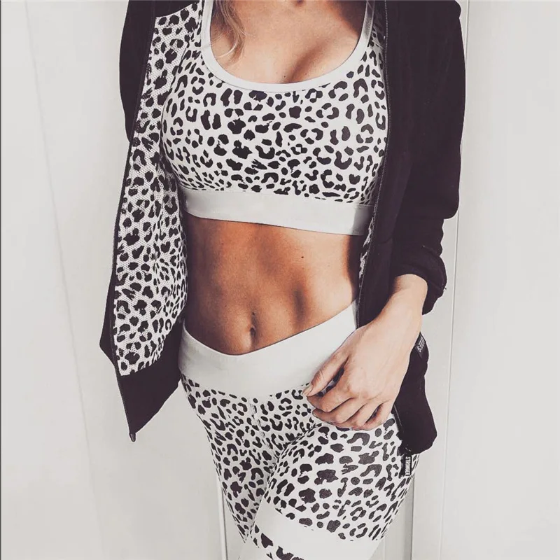

OVESPORT 2019 Women Sets Leopard Print Full Length 2 Piece Outfits for Women Fitness Breathable Workout Leggings Quick Dry