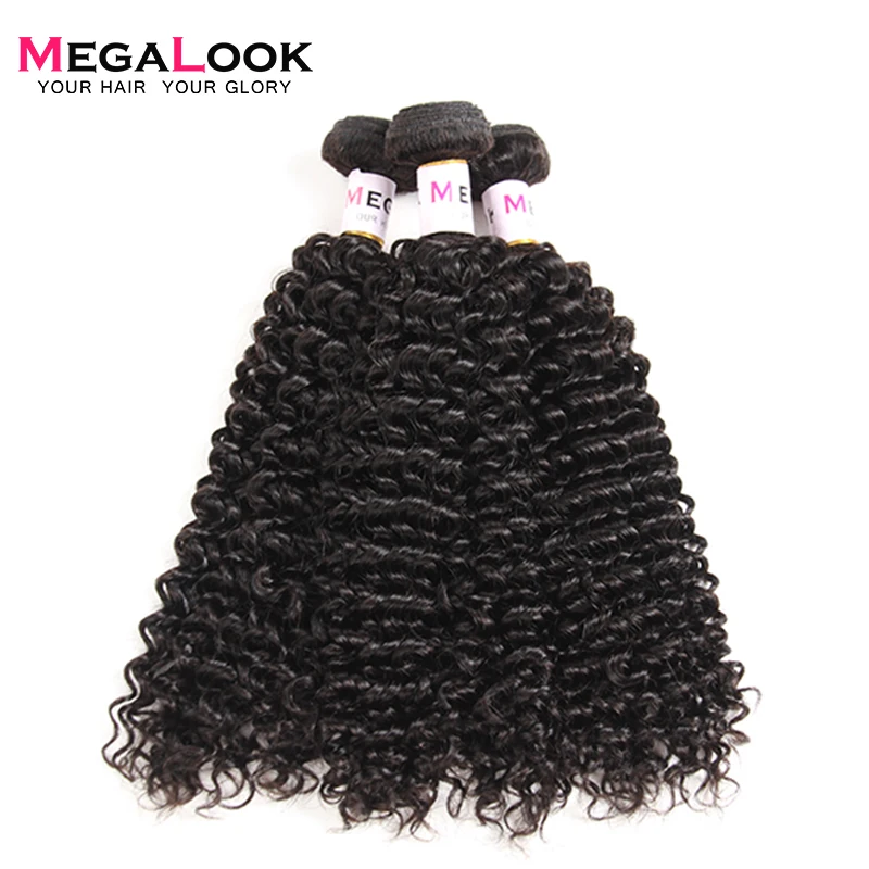 Megalook 8-32 pollice Peruviano Riccio crespo Dei Capelli Umani Bundles 3 pz Colore Nero Naturale Al 100% di Remy Dei Capelli Del Tessuto