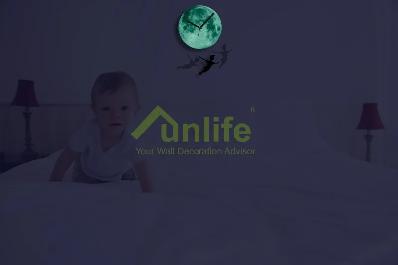 Funlife(TM) светится в темноте настенные часы Луна, Funlife эксклюзивный Питер Пэн мультфильм детский лунный свет стены маятниковые часы светящиеся