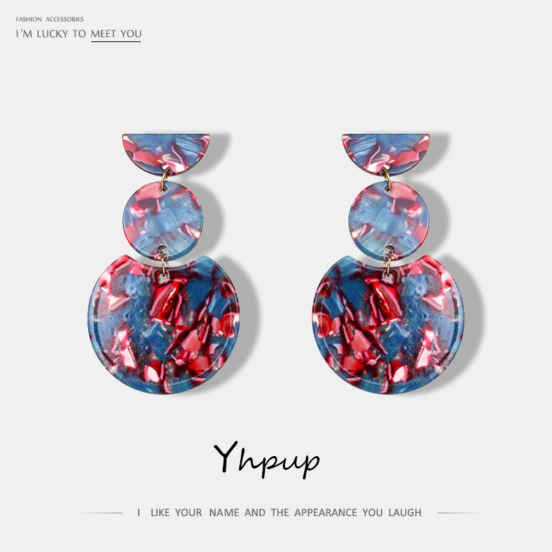 

Yhpup New Fashion 2018 Resin Acrylic Round Geometric Colorful Dangle Earrings Bohemia Statement Earrings For Women Party Gifts