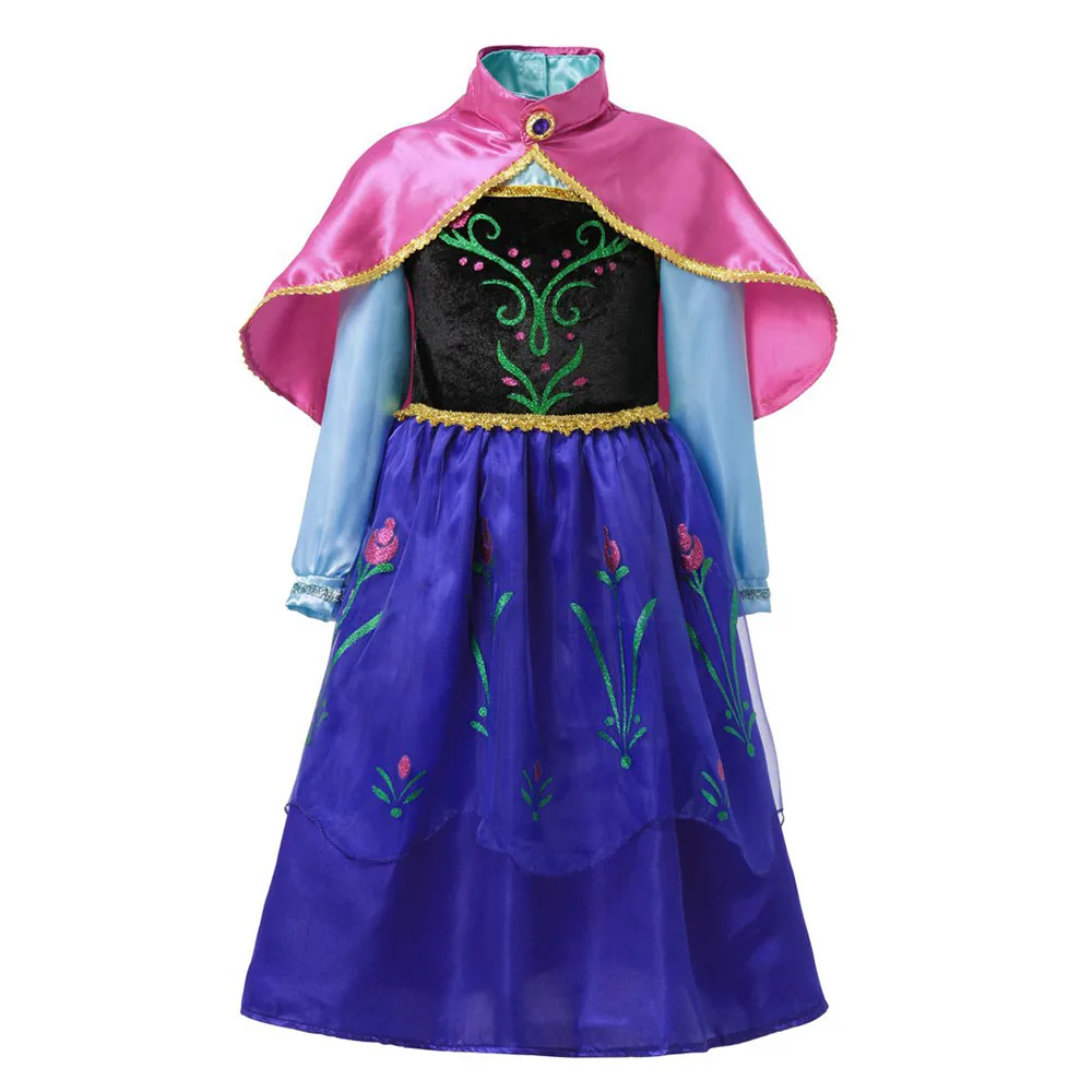 Вечерние костюмы принцессы Анны; Карнавальный костюм для девочек; детская одежда для карнавала; нарядное платье Снежной Королевы на Хэллоуин, день рождения