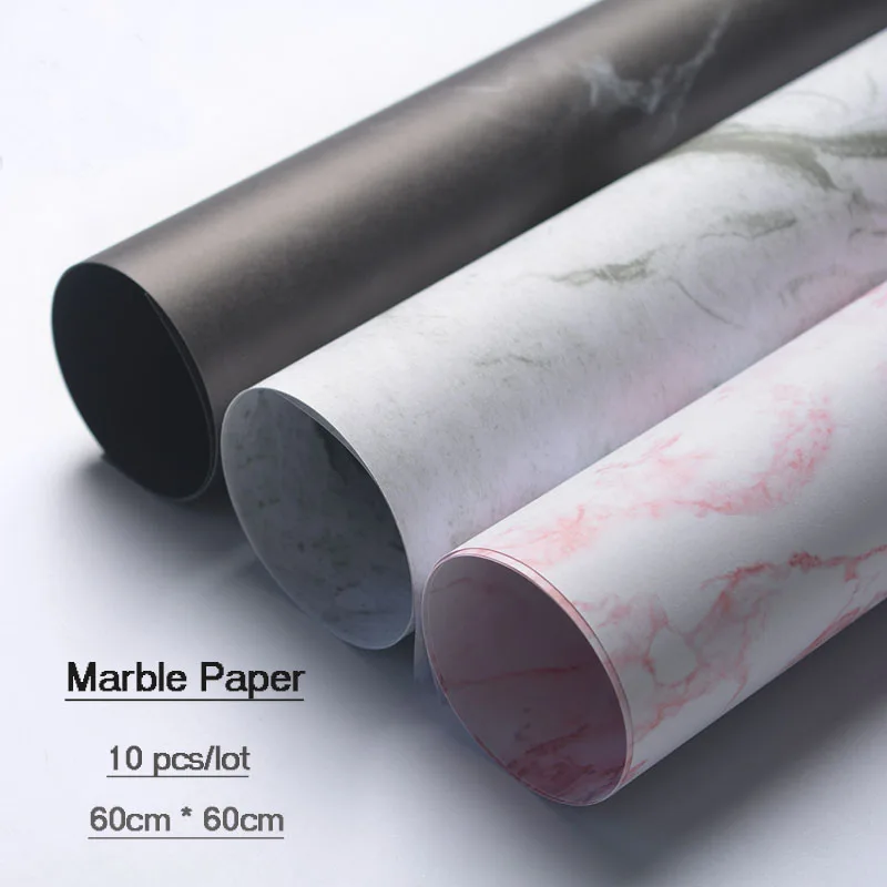

New Korean Flower Packaging Marble Art Paper Bouquet Wrapping Material Florist Supplies DIY Wedding Deco 60*60CM 10pcs/lot