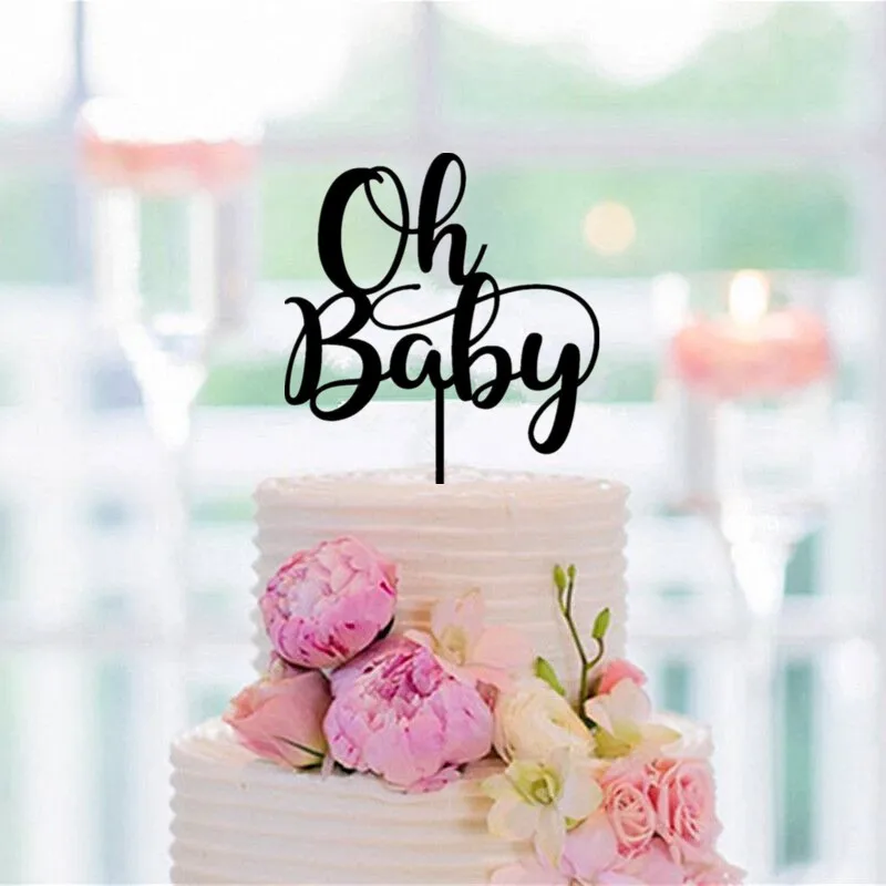 Black Acrylic Oh Baby Cake Topper Baby Kids Birthday Cake Toppers for