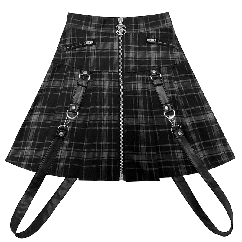 Шотландская юбка Пентакль Готическая пентаграмма темная уличная металлическая звезда ПУ пояс украшение половина тела юбка мини-юбка лолита панк-рок