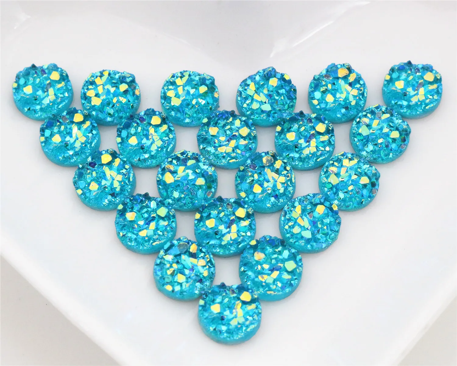 

New Fashion 40pcs 8mm Water Blue AB Colors Natural ore Style Flat back Resin Cabochons For Bracelet Earrings accessories-V3-18