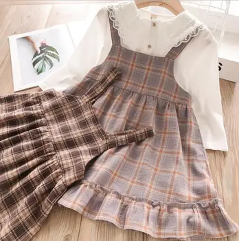 

Girls Autumn Strapless Dress 2019 New Cotton Sleeveless Plaid Girls Princess Dress Fashion Sweet Children Clothes
