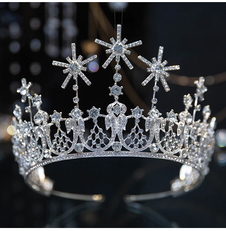 

2018 Fashion Delicate five-pointed star Crown Round circle Baroque rhinestones Tiaras bride married hair bands wedding accessory