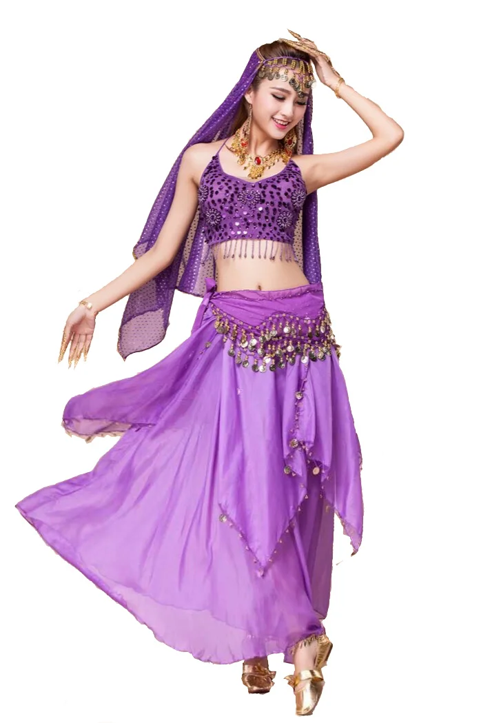 Костюм для танца живота Индийский Болливуд одежда (топ + юбка пояс вуаль)|indian