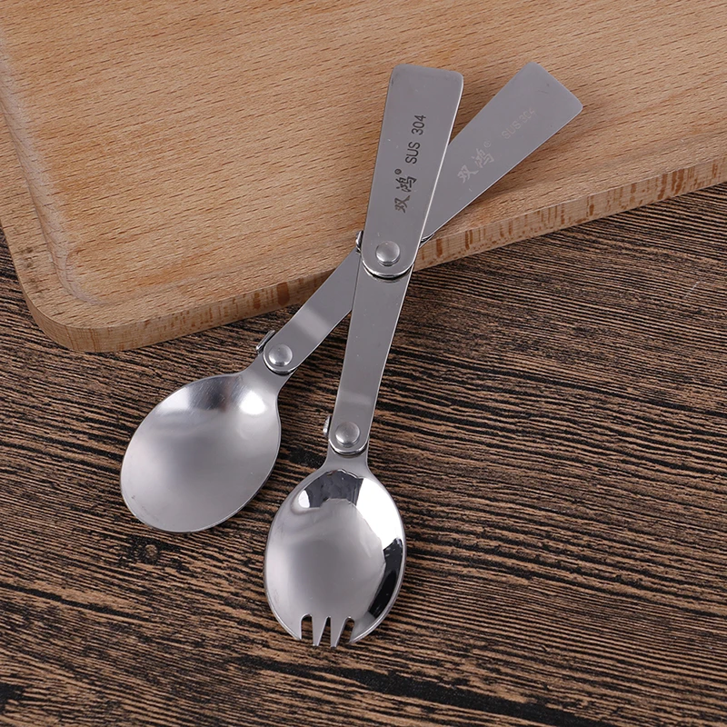 Camping hiking cookout picnic foldable spork stainless steel fork spoon fashion#