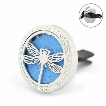 

2017 New 30mm Stainless Steel Dragonfly Animal Crystal Round Aromatherapy/Essential Oil Diffuser Perfume Locket Clip for Car