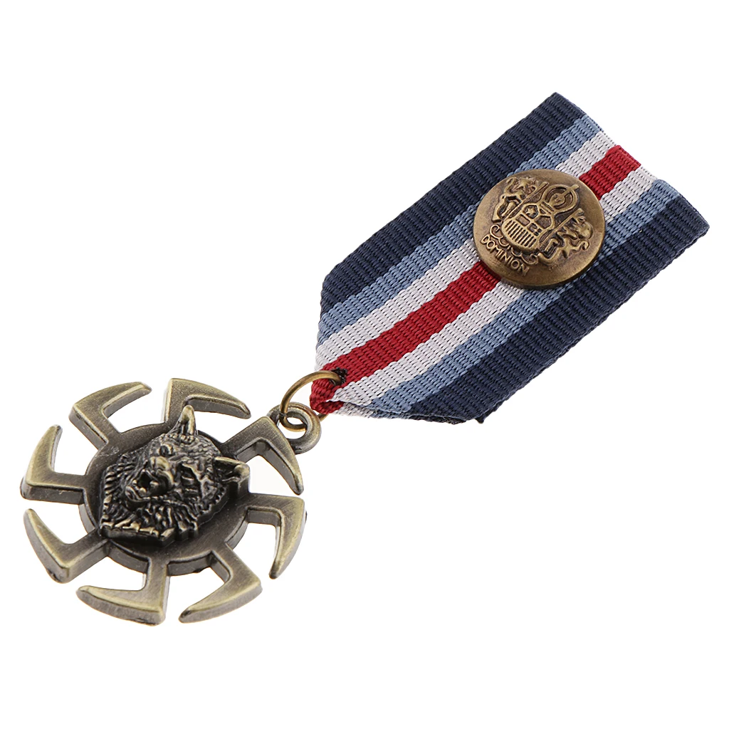 Punk Mens Wolf Head Wheel Medal Pendant Badge Fabric Uniform Brooch Pin
