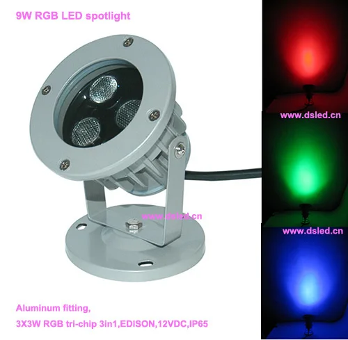 

Free shipping !! CE,high power 9W LED RGB spotlight, RGB led spotlight DS-06-15-9W-RGB,12V DC,IP65,dimmable,controllable