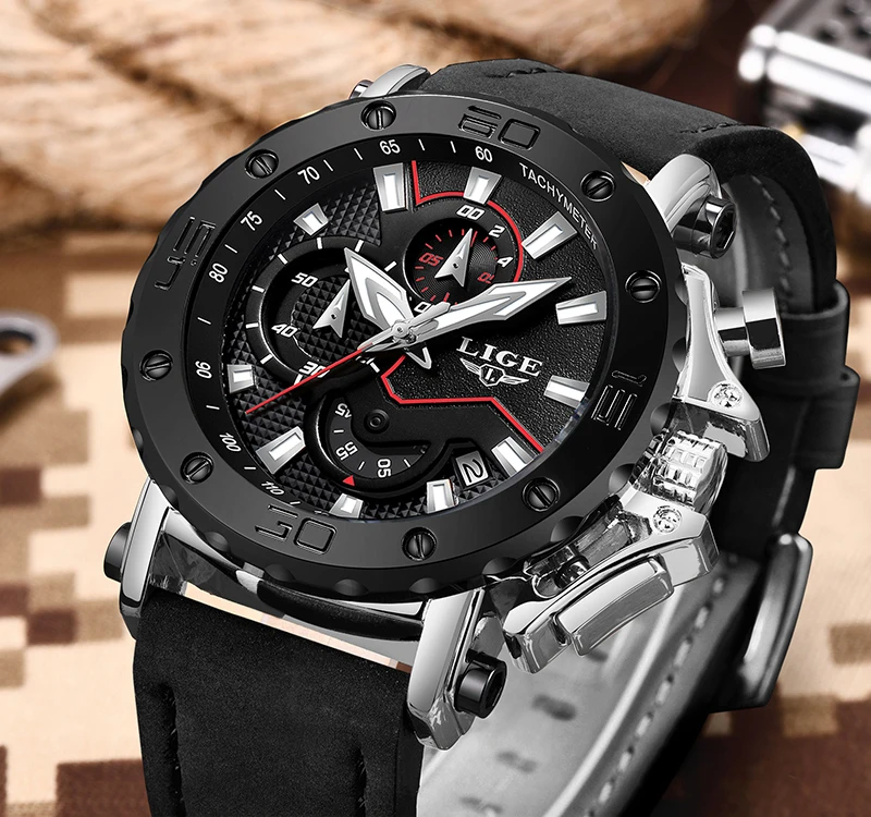 2019 LIGE Watch Luxury Brand Men Analog Leather Sport Watches Men's Army Military Watch Male Date Q