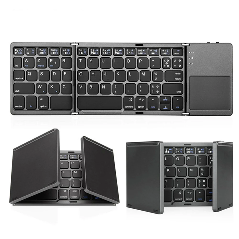 

French Tri-Folding Wireless Bluetooth Keyboard with Ttouchpad for Ipad Iphone Macbook PC Computer Android Tablet