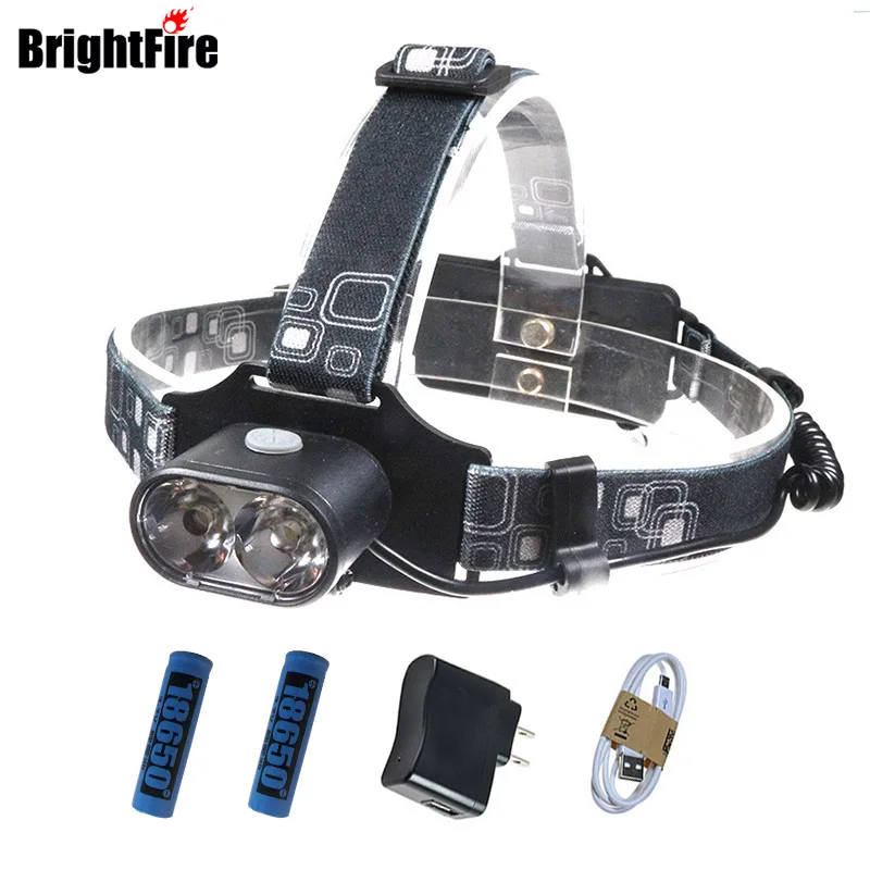 

Bright 3 Modes Waterproof 18650 xml t6 led headlamp 2 T6 LEDS USB Rechargeable Headlight Safety Lamp for Camping Fishing
